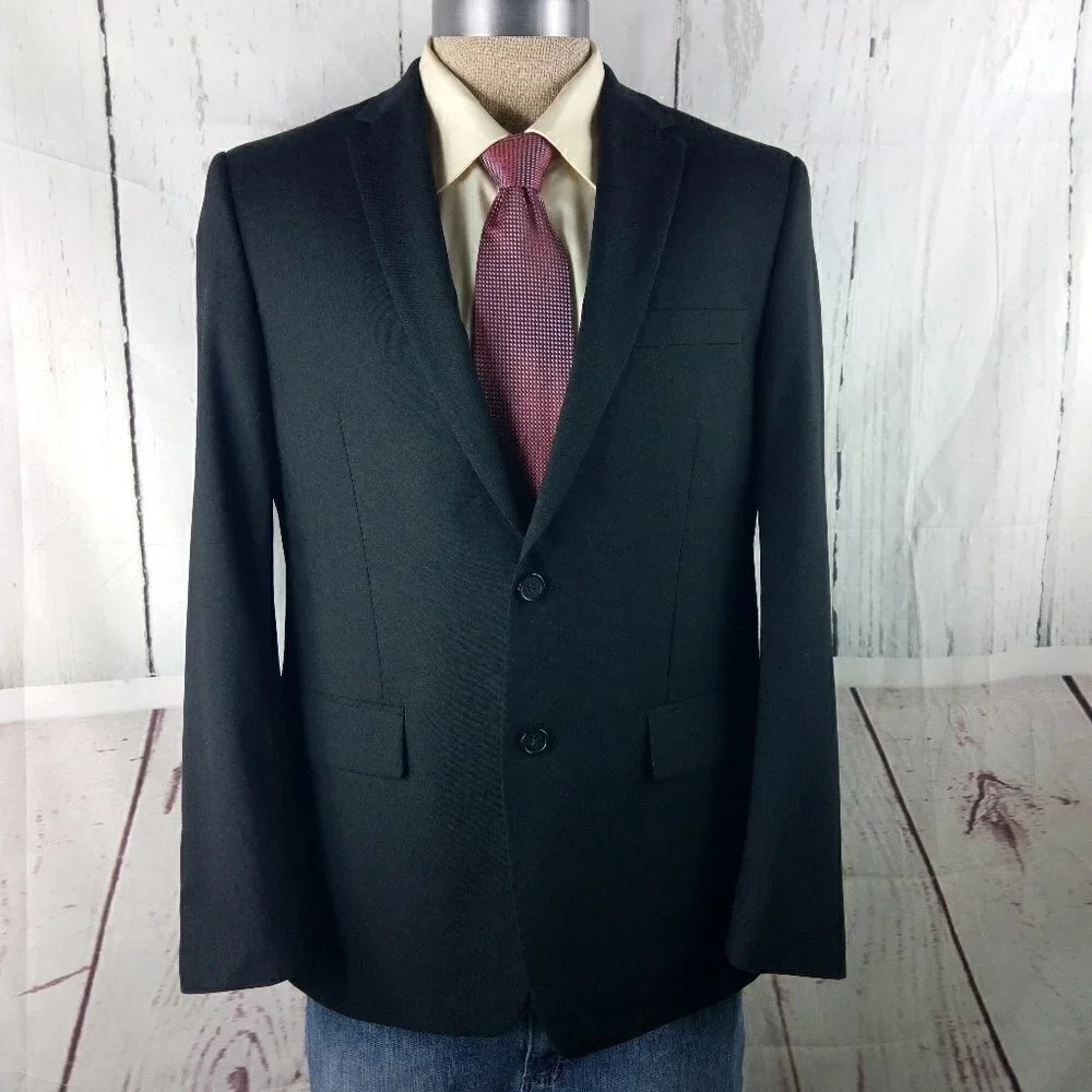 Murano Size L 2 Button Surgeon Cuff Black Suit Blazer Sport Coat